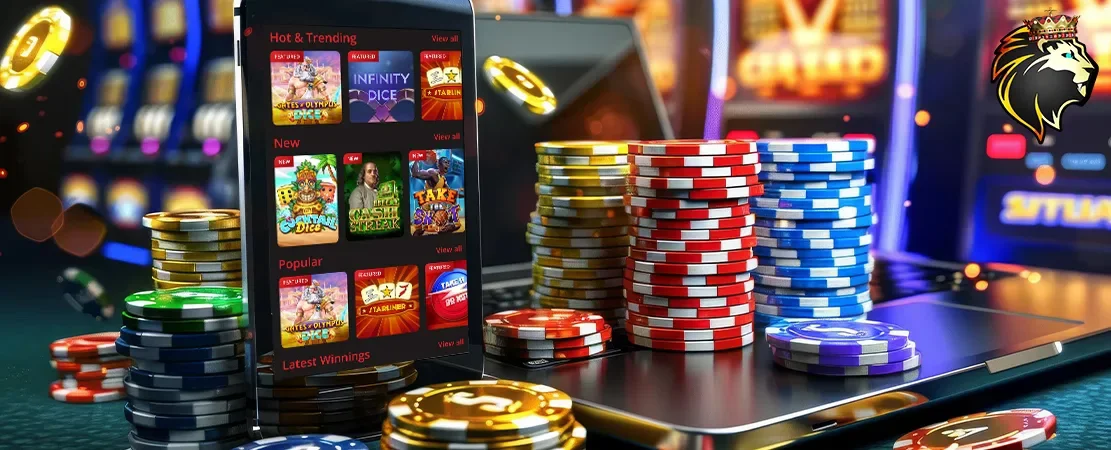 Contemporary casino scene with someone exploring CrownBD features via smartphone.
