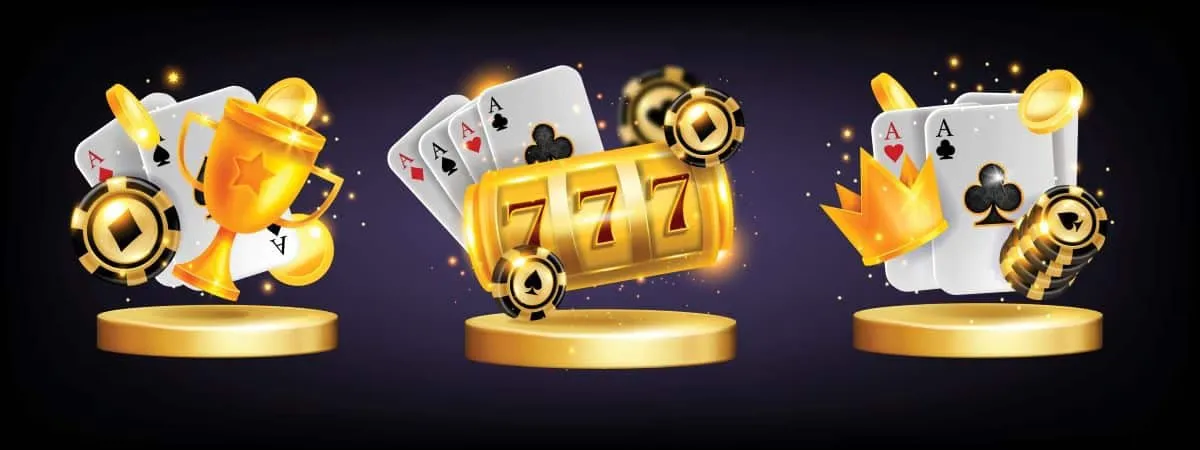 Striking dark-themed slot reel displaying triple lucky sevens with golden coins cascading downward